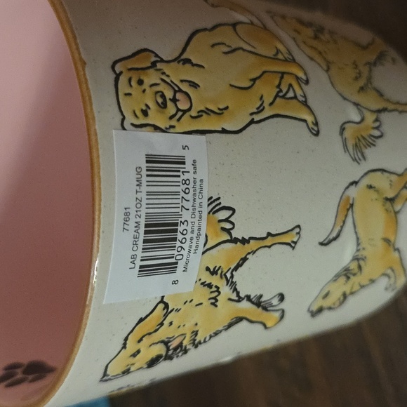 White and Pink Ceramic Mug with Playful Dog Design - Picture 7 of 7